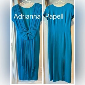 Adrianna Papell Blue Silk Midi Dress with Bow Detail Size 6